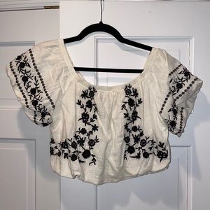 Embroidered Off the Shoulder Crop Top